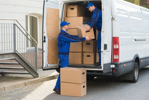Office moving vehicle at a business property with access and parking considerations