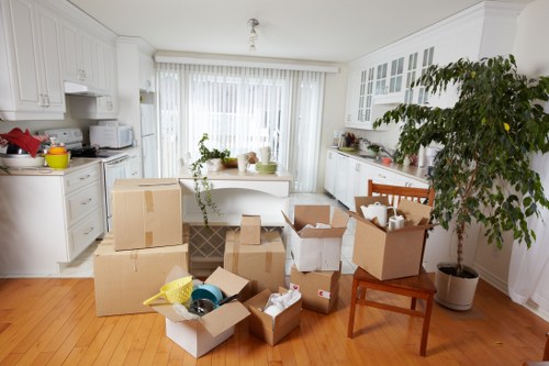 Packed removal truck prepared for relocation in Acton