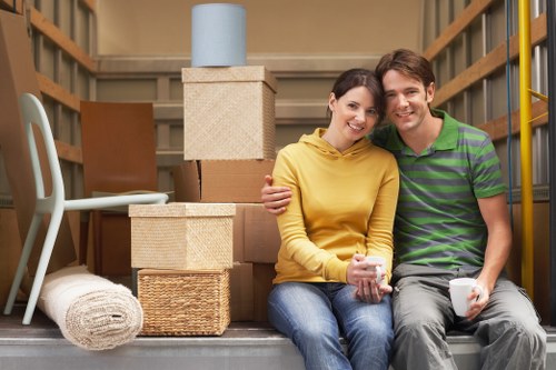 Moving boxes and furniture arranged for removal service booking