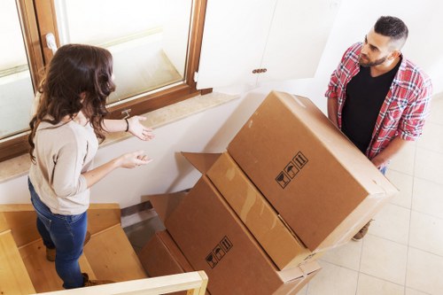 Packed student boxes ready for removals in Acton