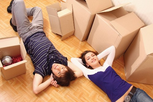Packed boxes and furniture ready for transport during removals